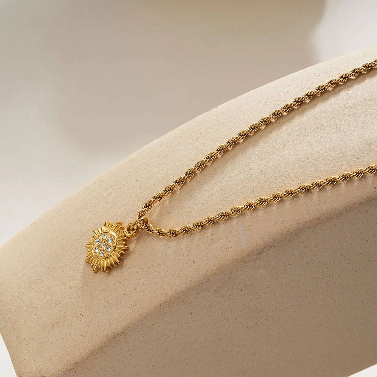 ISA Rope Chain Necklace with Pavé Zirconia Radiant Sun Pendant