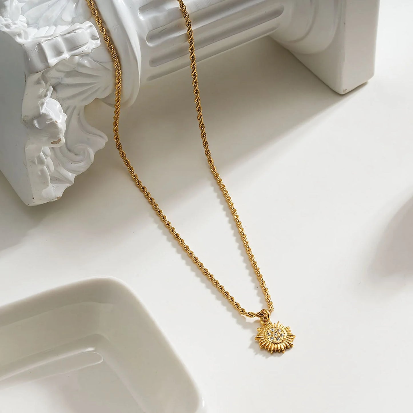 ISA Rope Chain Necklace with Pavé Zirconia Radiant Sun Pendant