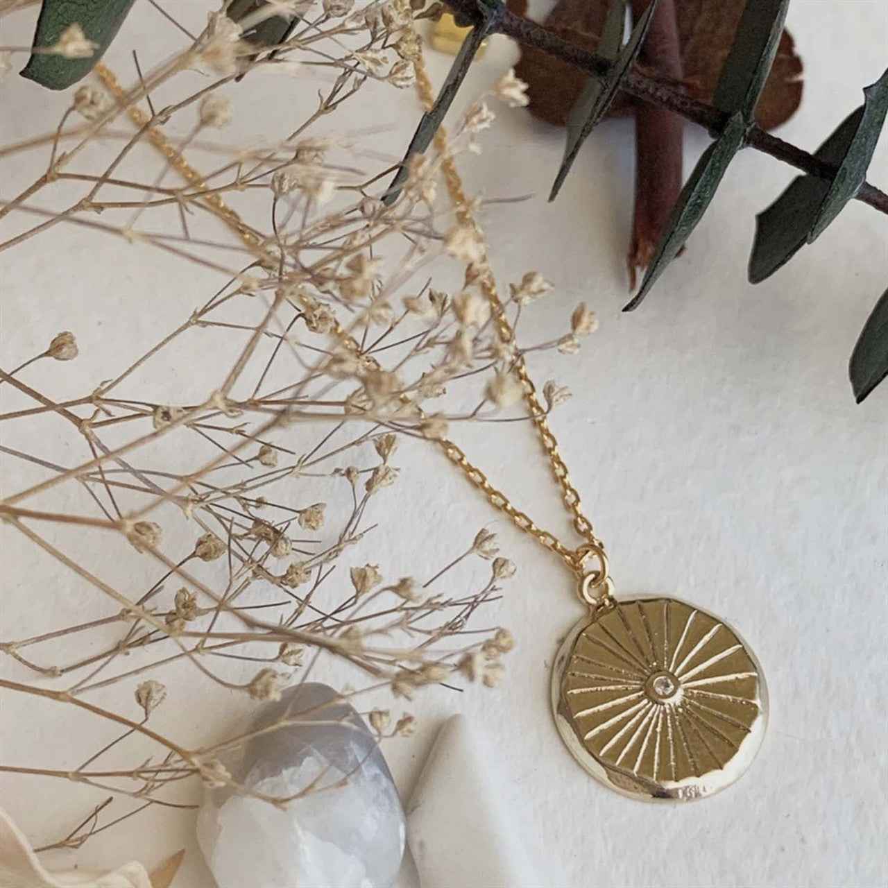 Atum Round Charm with Rhinestone Necklace