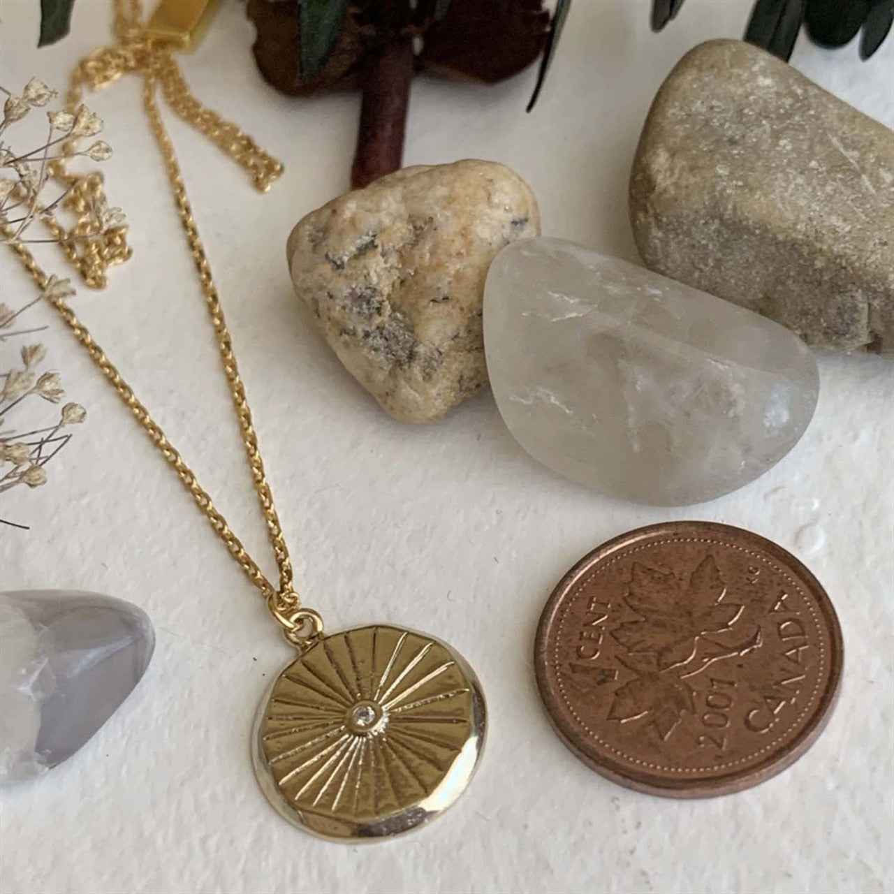 Atum Round Charm with Rhinestone Necklace
