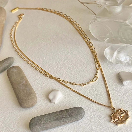 Chasca Double Layer Chain Necklace with Compass Charm