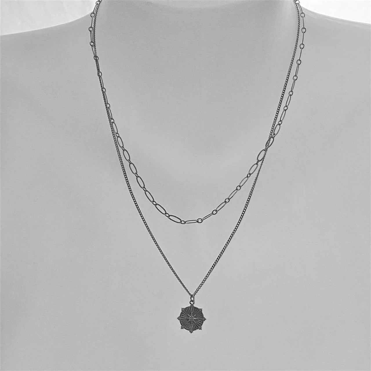 Chasca Double Layer Chain Necklace with Compass Charm