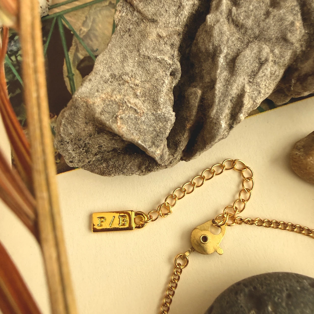 Sinensis Floral Oval Cold Porcelain Charm Necklace in Gold
