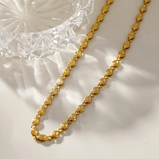 ANTHEA Patterned Oval Beaded Chain Necklace