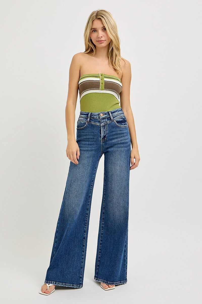 Jackie Front Yoke Wide Jeans - Straight & Arrow Boutique