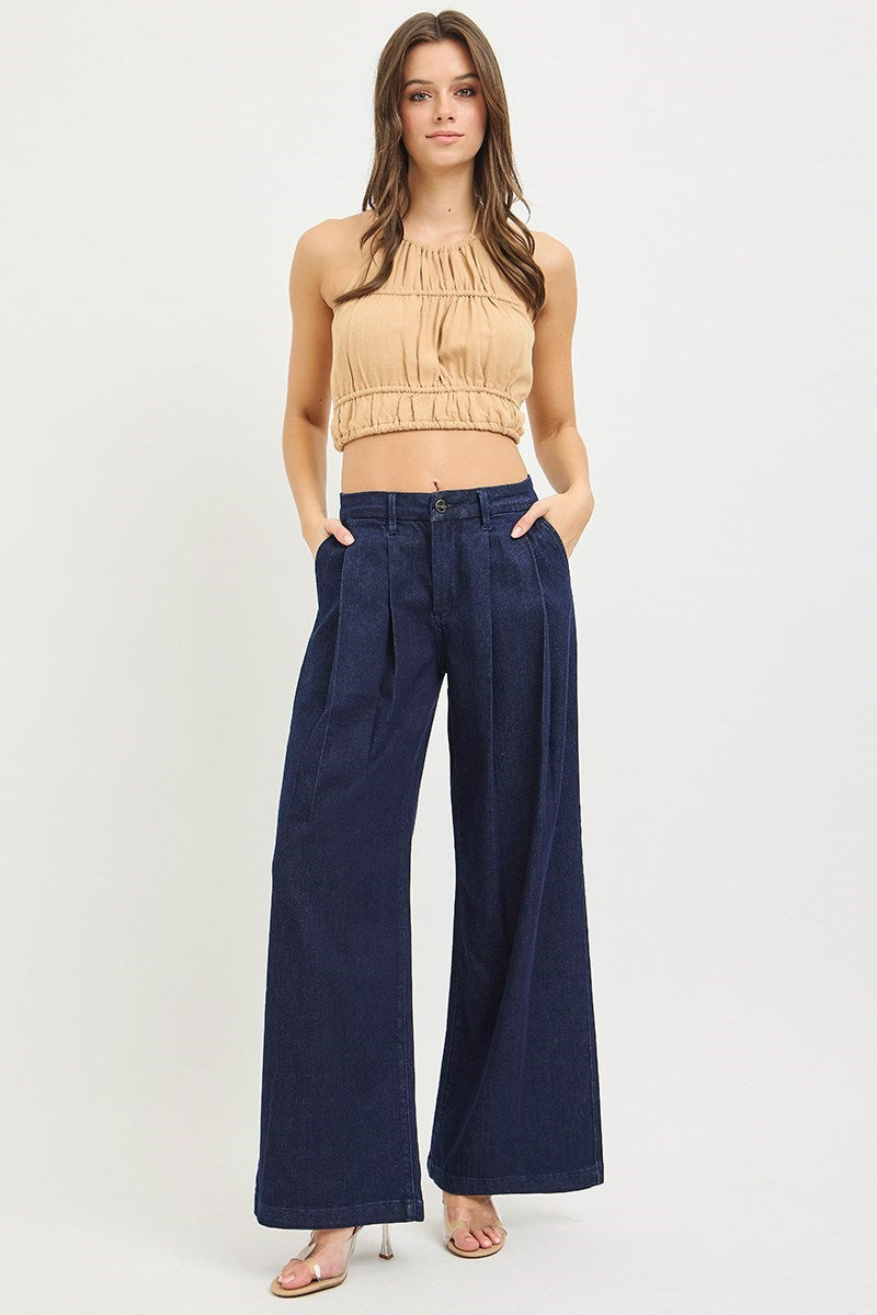 Harlow High Rise Pleated Wide Leg Jean