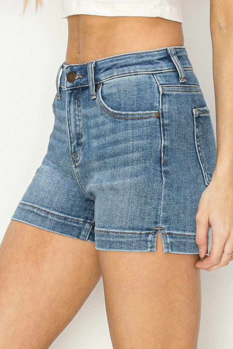 Kylie Side Slit Denim Shorts