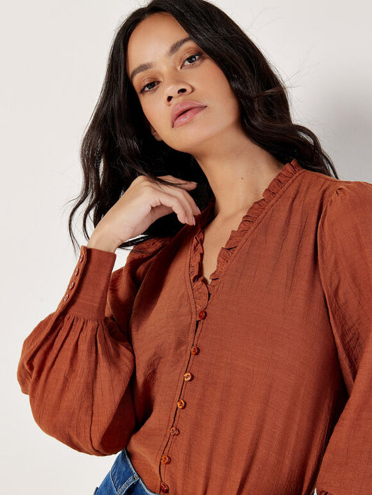 Ruffle Neck Textured Blouse