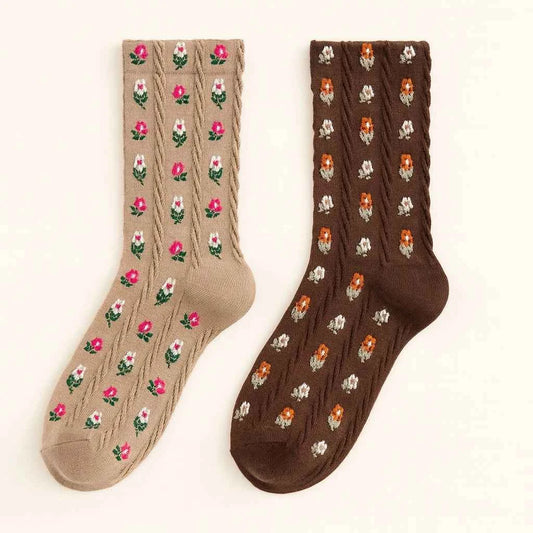 Chloe Floral Applique and Pointelle Crew Socks (2 pack)
