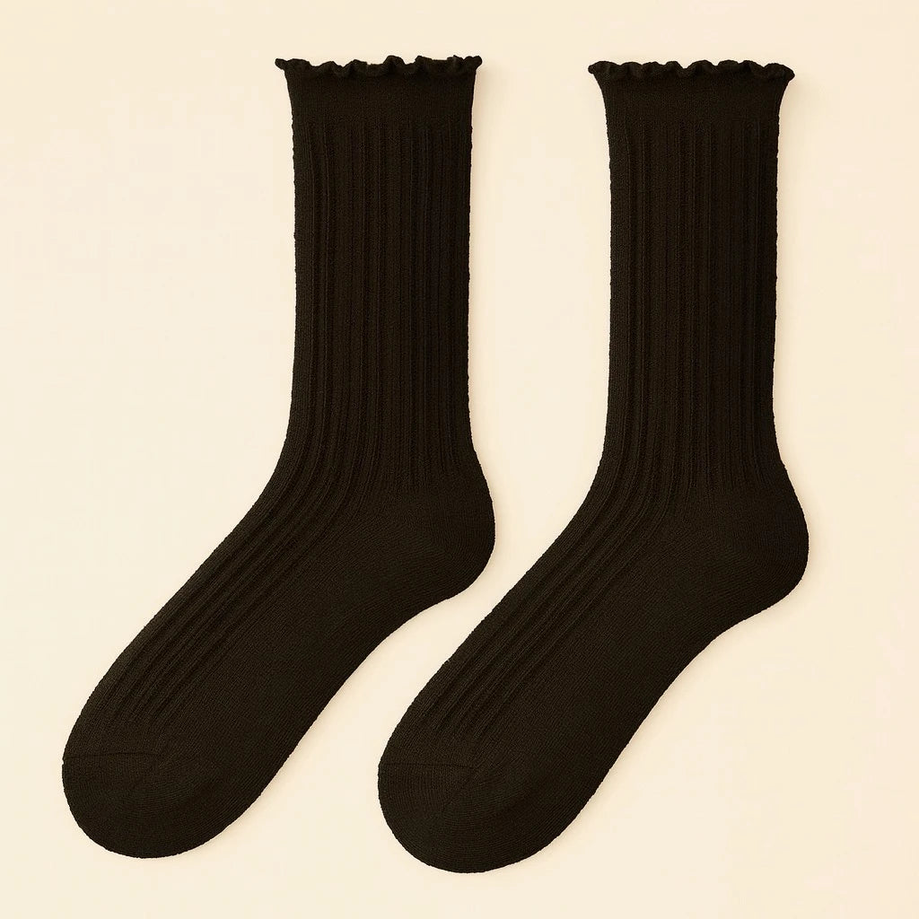 Zooey Pointelle Crew Socks with Ruffled Edge Detail (2 pack)