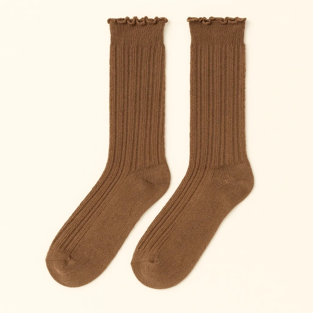 Zooey Pointelle Crew Socks with Ruffled Edge Detail (2 pack)