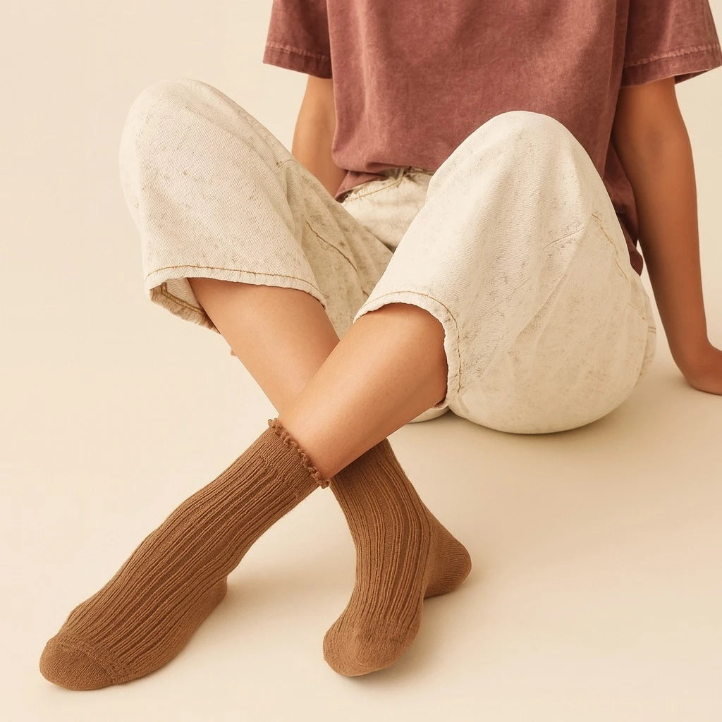 Zooey Pointelle Crew Socks with Ruffled Edge Detail (2 pack)
