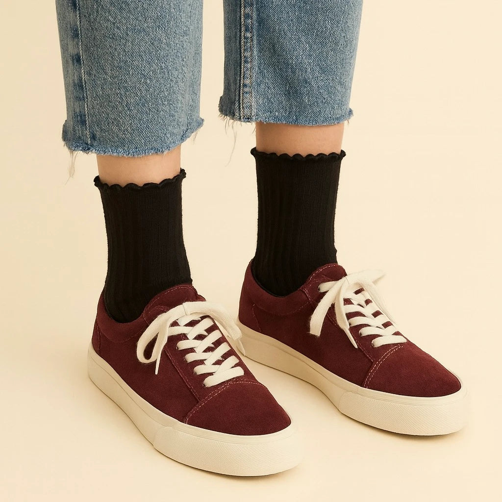 Zooey Pointelle Crew Socks with Ruffled Edge Detail (2 pack)