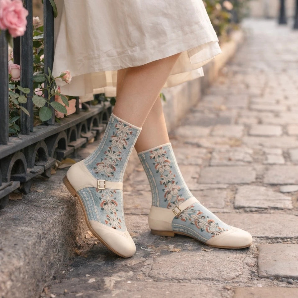 Versailles Floral Applique and Pointelle Crew Socks (3 pack)