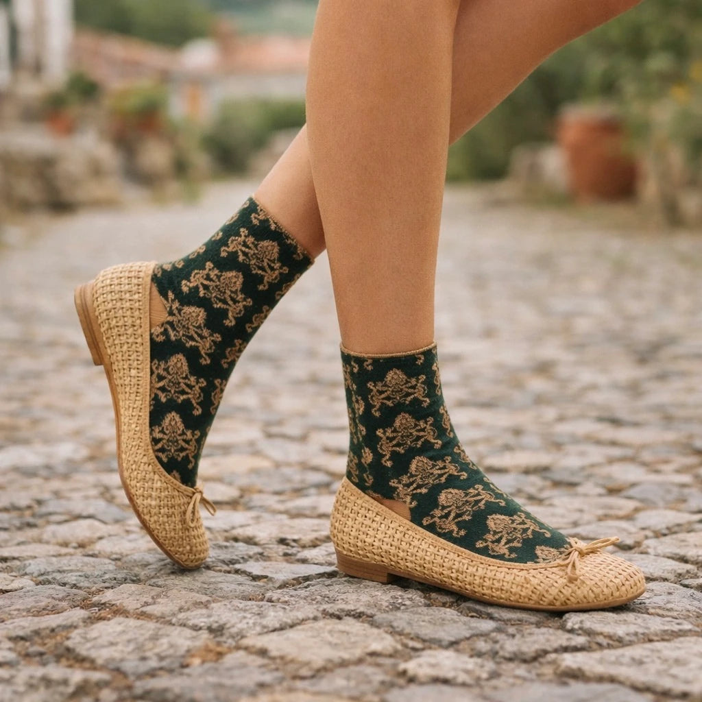 Versailles Floral Applique and Pointelle Crew Socks (3 pack)