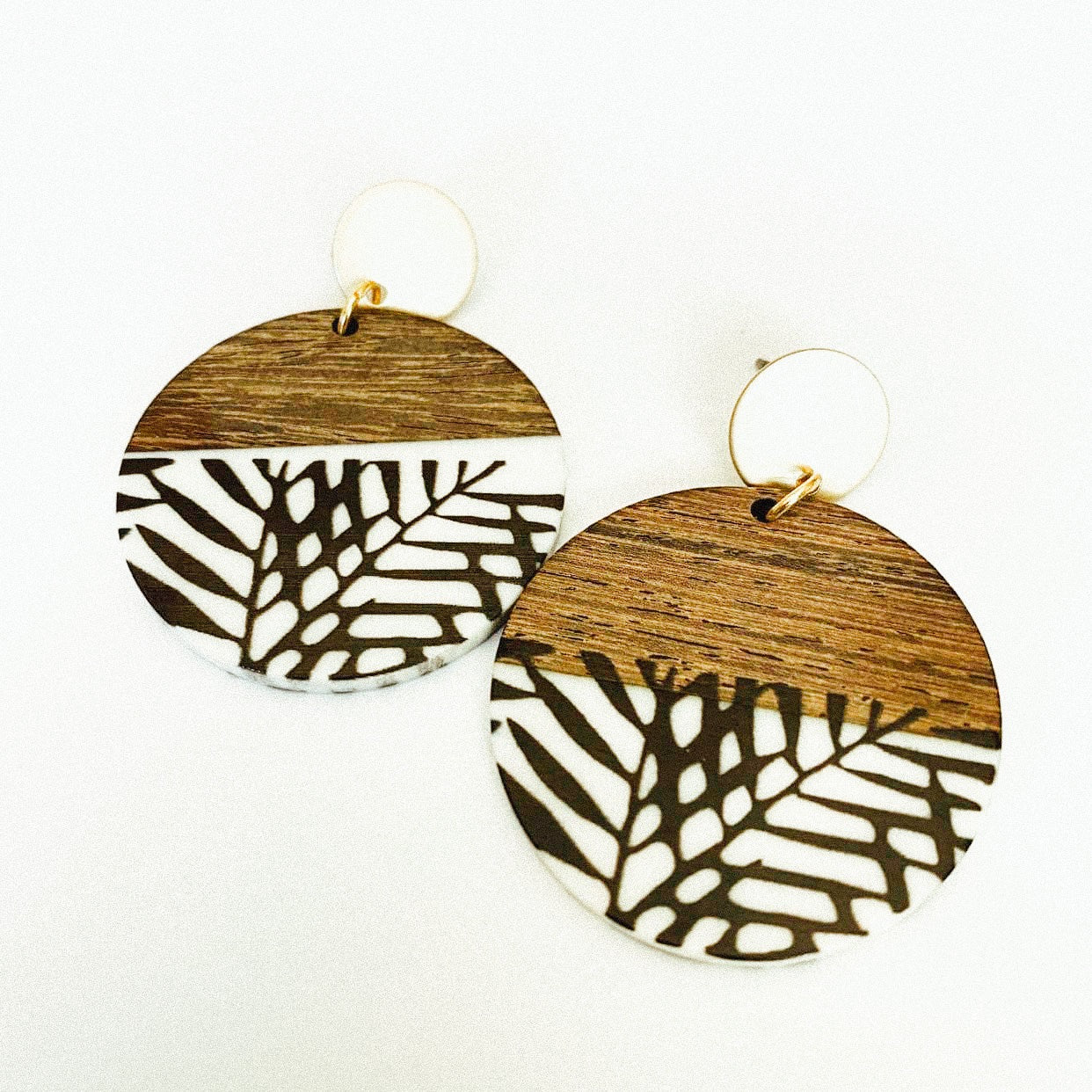 Palm Leaf Wood & Acetate Earrings