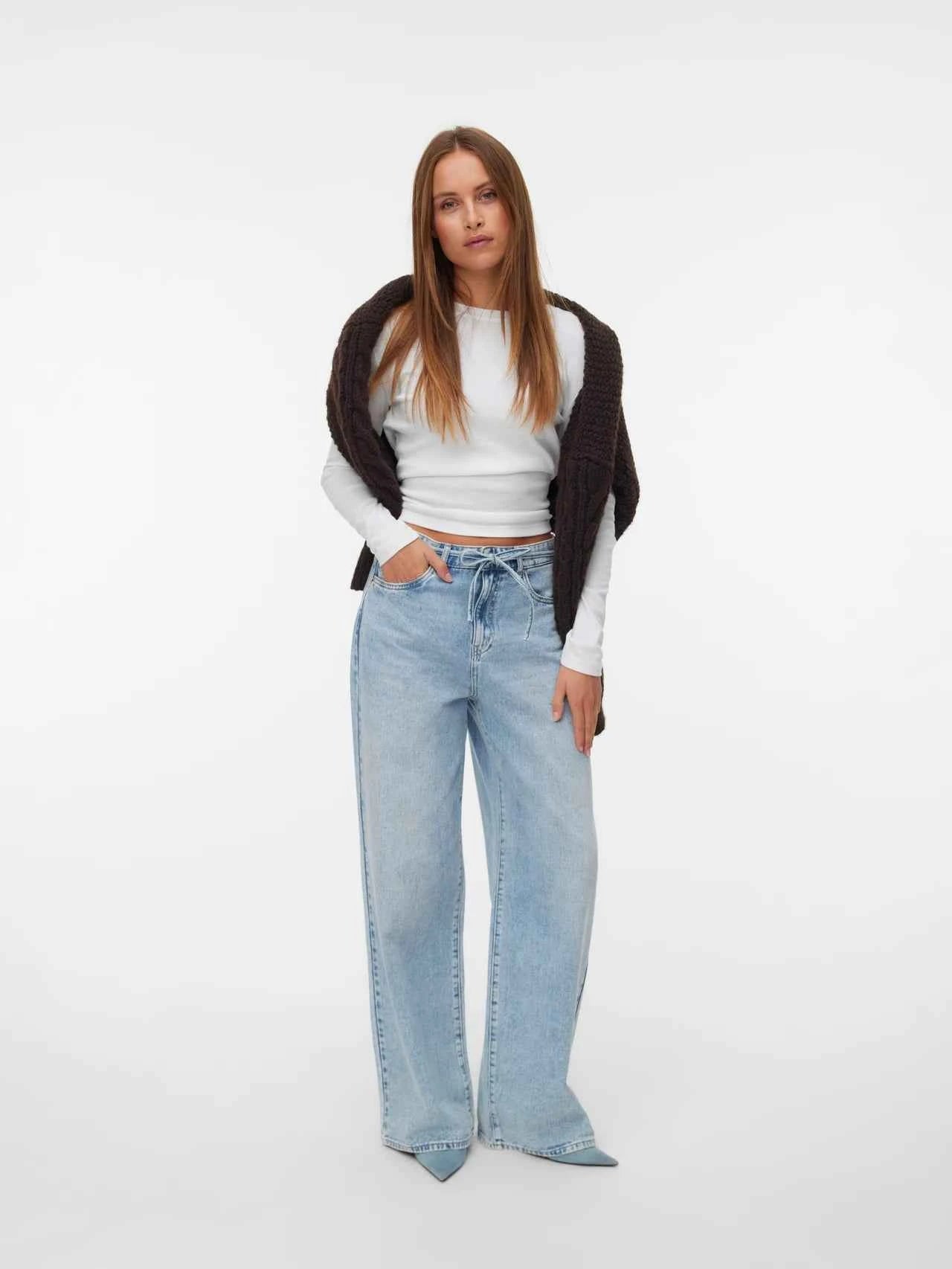 VMWIEN Wide Leg Tie Belted Jean