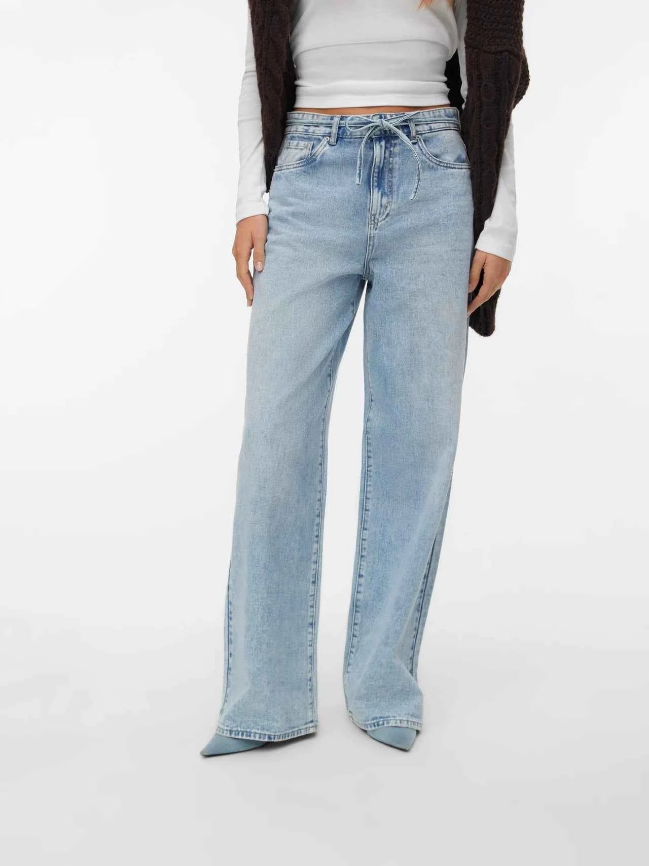 VMWIEN Wide Leg Tie Belted Jean
