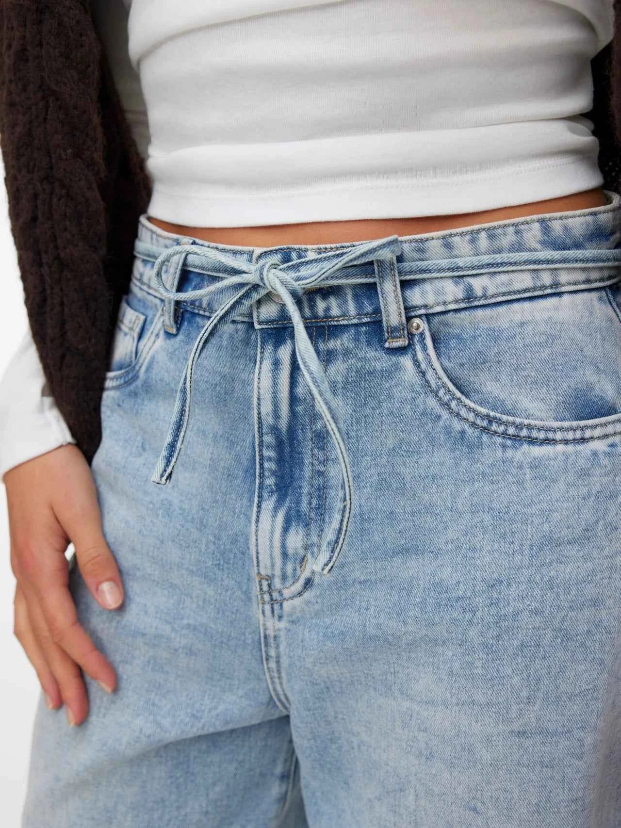 VMWIEN Wide Leg Tie Belted Jean