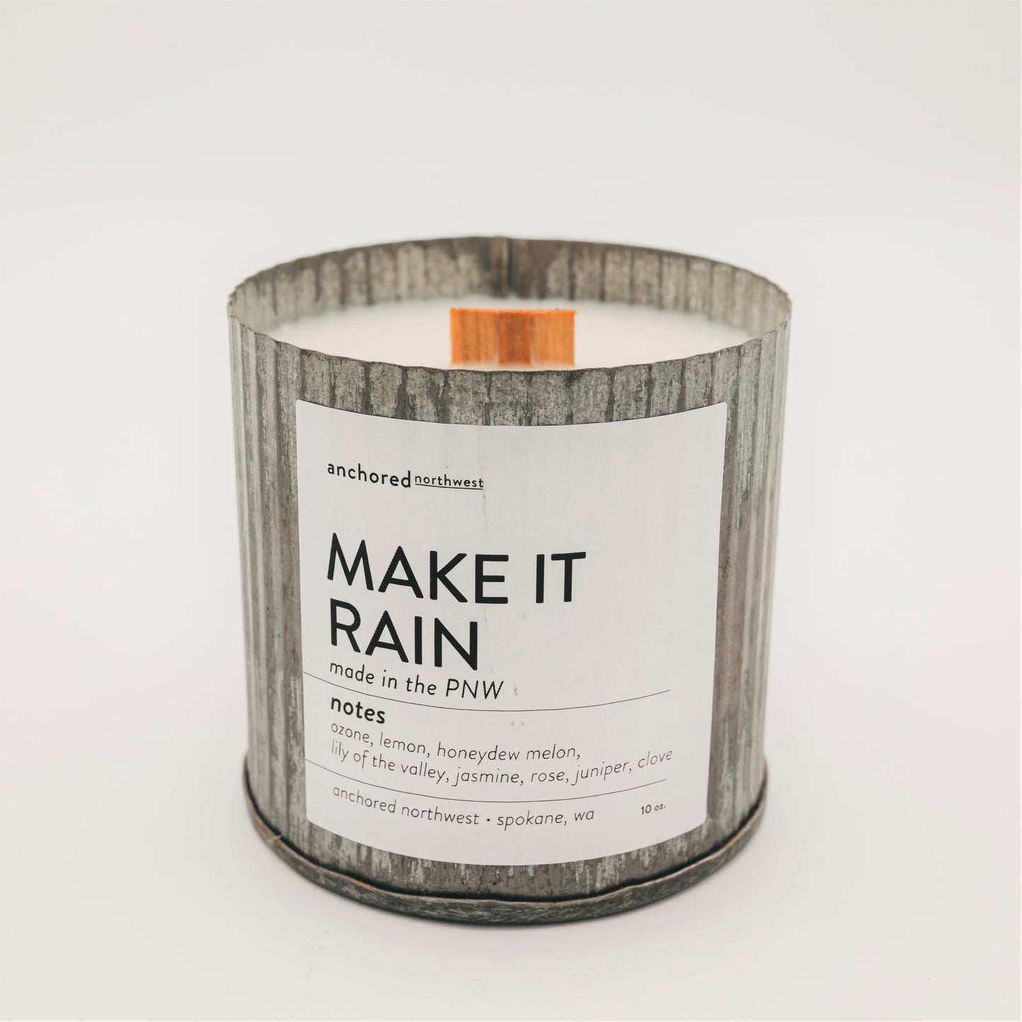 Make It Rain Tin Wood Wick Candle